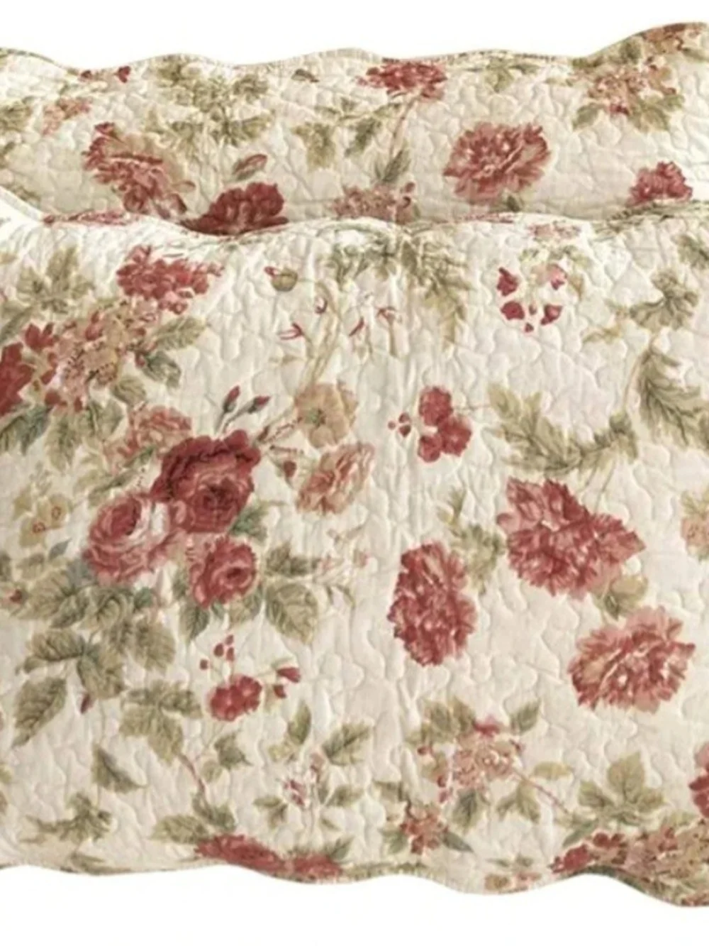 NWOT-2-Floral Quilted Pillow Sham - Cream with Rose Print